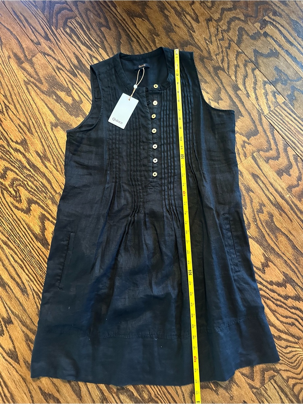 Quince Black Sleeveless Pintuck Button-Front Mini Dress - Picture 9 of 13